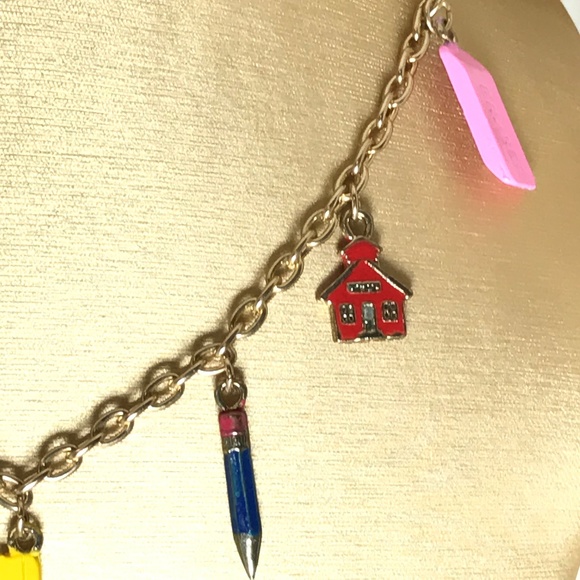 Vintage Teacher School Charm Gold Tone Necklace - Picture 4 of 6